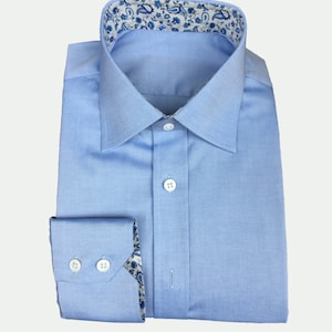 Men&#39;s and Women&#39;s Blue Button-Down Collar Dress Shirt / Custom made / Handmade