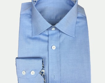 Men&#39;s and Women&#39;s Blue Button-Down Collar Dress Shirt / Custom made / Handmade