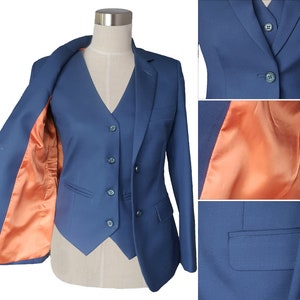 Womens 3 Piece Blue Suit using wool includes custom jacket and custom pants Super 100s