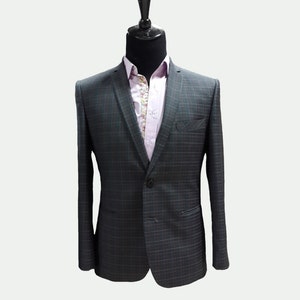 Herren Karo Custom Anzug / Full Canvas / Super 100er Jahre / Slim fit