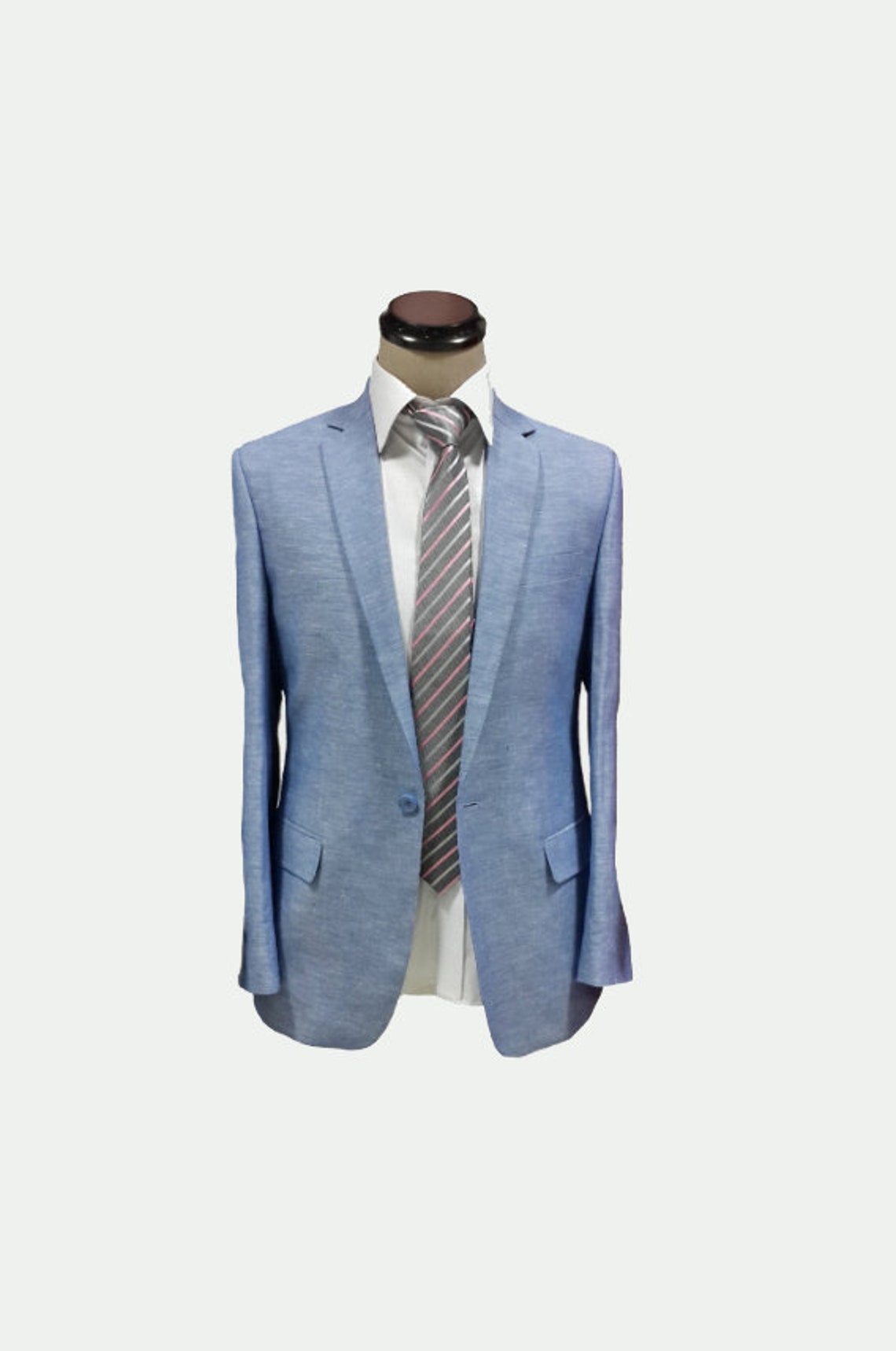 Linen Light Blue 2 Piece Men's Suit Includes Custom Jacket Etsy