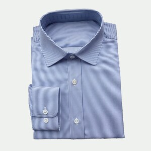 Men&#39;s and Women&#39;s Blue Stripe Button-Down Collar Dress Shirt / Custom made / Handmade