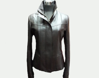 Women's Custom Leather Jacket - Chocolate Brown / 100% Lambskin