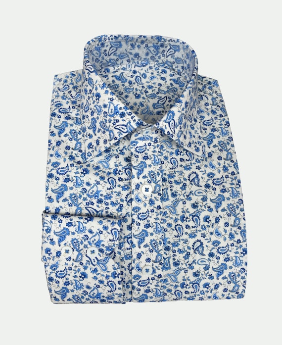 Men's and Women's Paisley Button-Down Collar Dress Shirt / Custom Made / Handmade