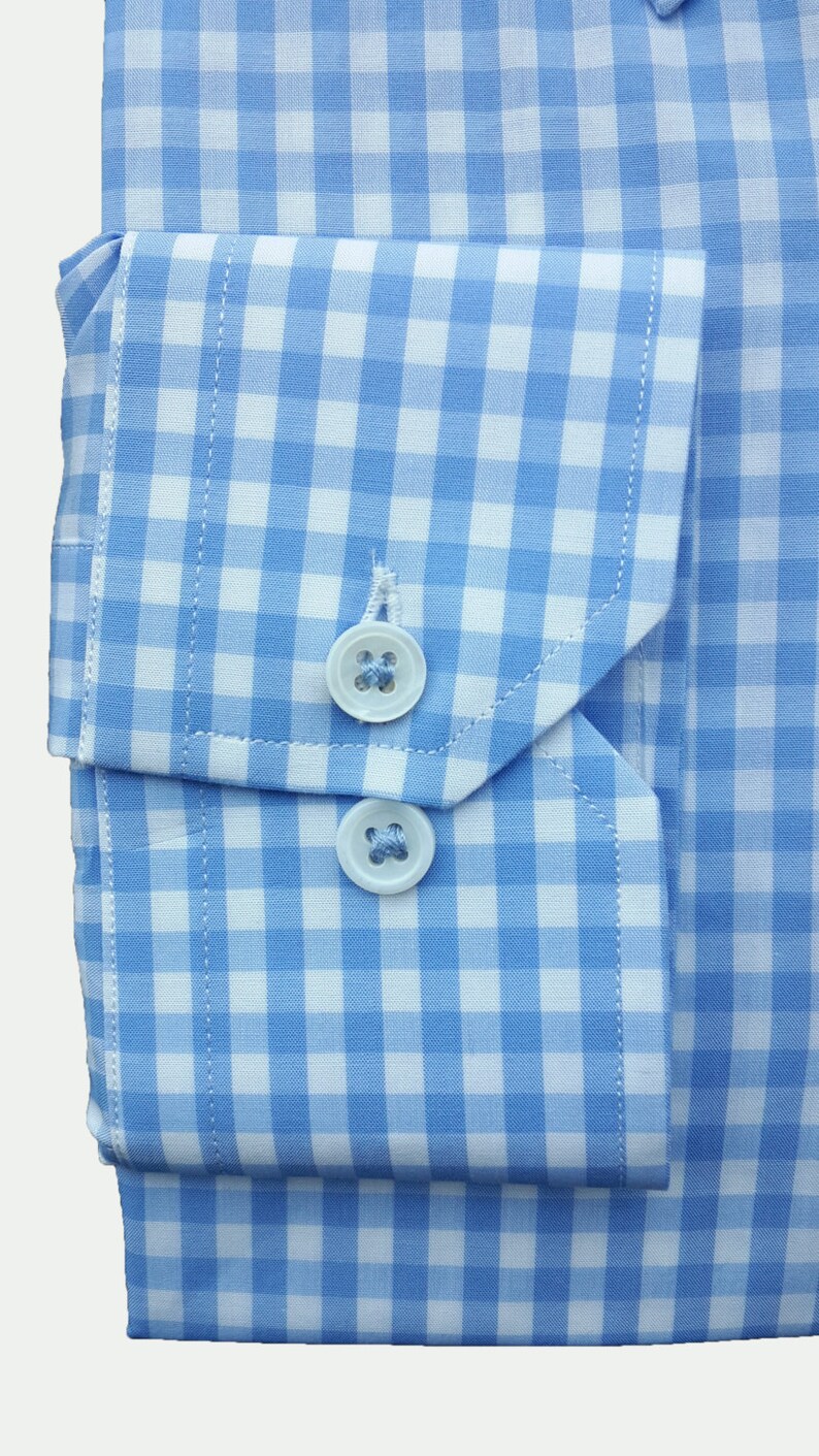 Men/'s and Women/'s Light Blue Check Button-Down Collar Dress Shirt Custom made Handmade