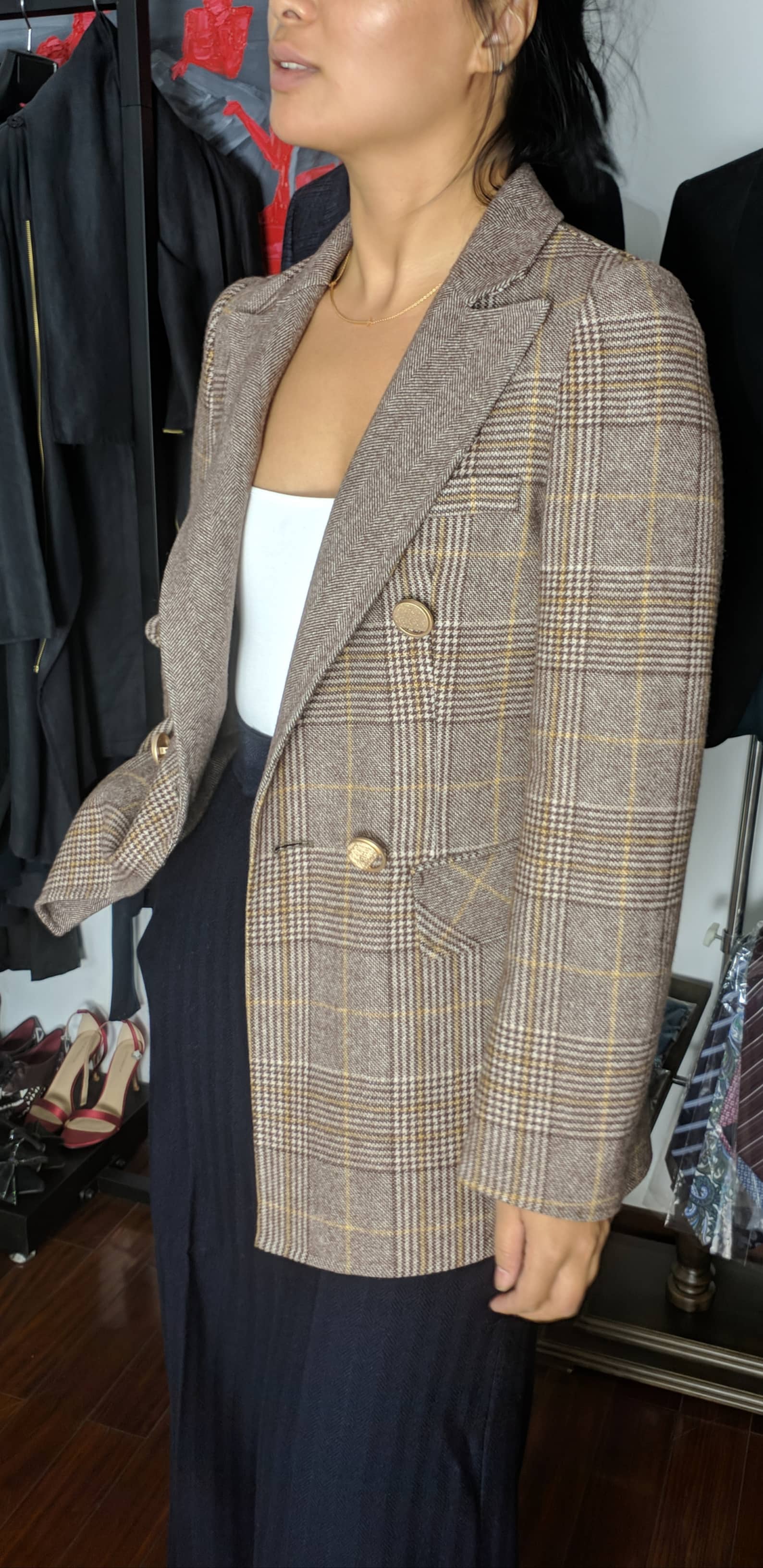 100% Wool Plaid Slim Fit Women Blazer