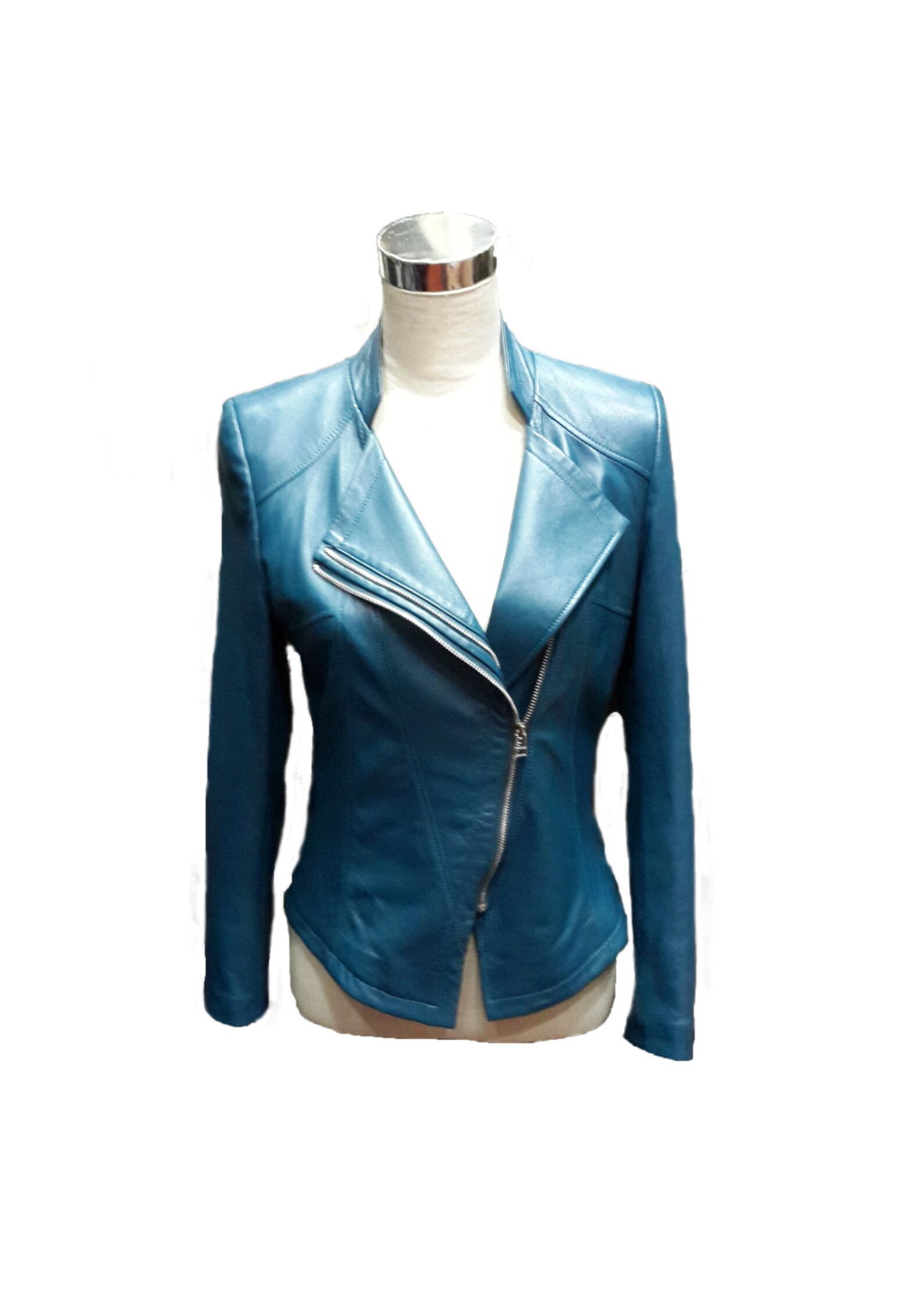 Womens Handmade Leather Jacket Light Blue Jacket Etsy