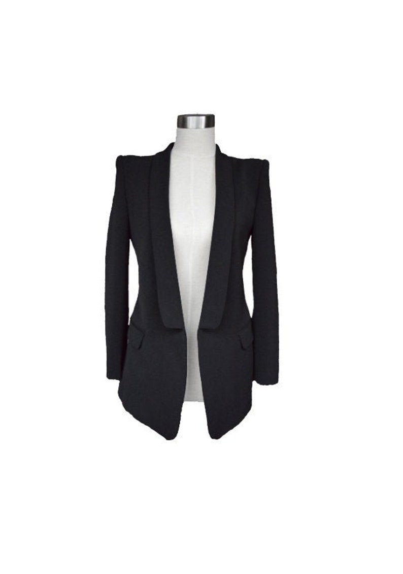 Womens Custom Black Blazer, women slim fit blazer, white jacket, long sleeve jacket, womens blazer image 1