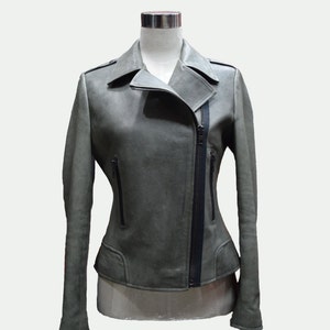 Women&#39;s Biker Jacket - Gray Jacket - Short Jacket - Women Jacket - Women Leather Jacket