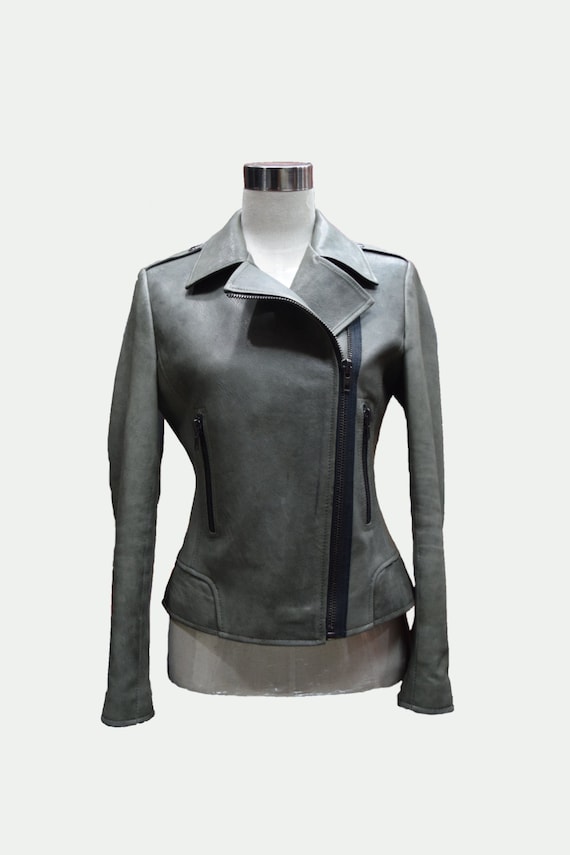 Women's Biker Jacket - Gray Jacket - Short Jacket - Women Jacket - Women Leather Jacket