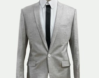 Linen Gray 2 piece Men&#39;s and Women&#39;s suit includes custom jacket and custom pants / 100% Linen