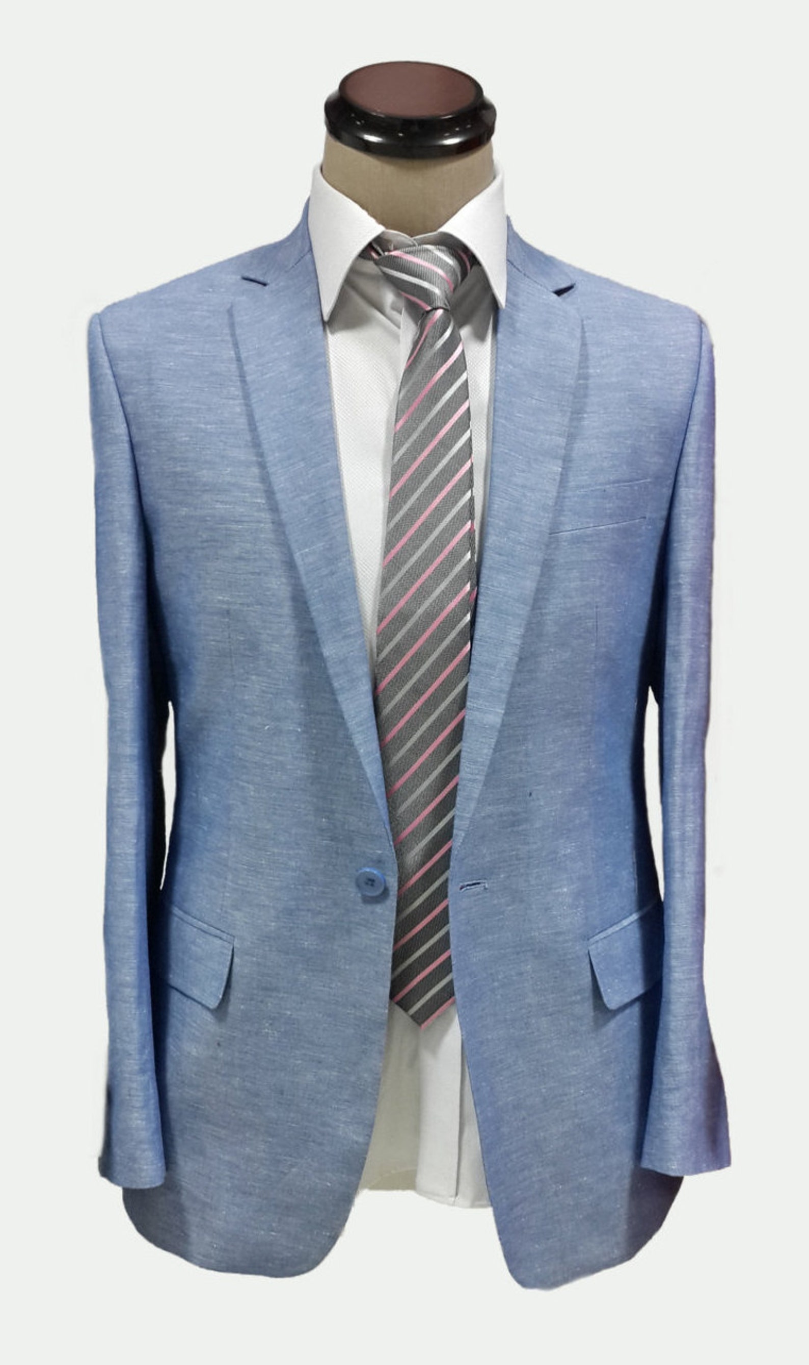 Linen Light Blue 2 Piece Men's Suit Includes Custom Jacket Etsy