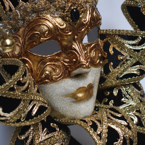 Jester Mask With Collar Full Face Venetian Mask Gold and - Etsy