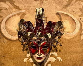 Maschera veneziana,Maschera da giullare rosso,Maschera originale