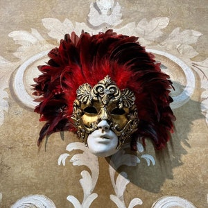 Maschera veneziana,Maschera di piume barocche rosse,Maschera originale