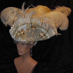 Tricorn Hat - Historical White man/woman Hat made of Wool fully decorated
