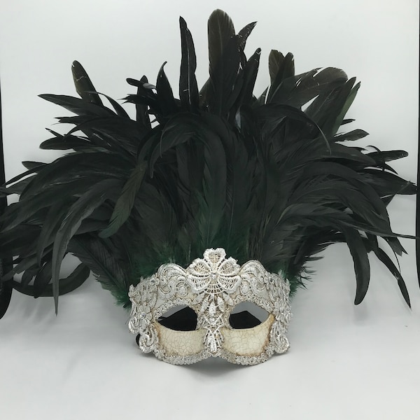 Venetian Mask,Baroque Half Mask Feathers,Original Mask