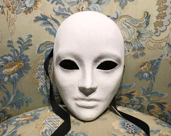 White Paper Mache Face Mask Plain White Cane Fibre Rigid Paper Masks Fancy  Dress Crafting 