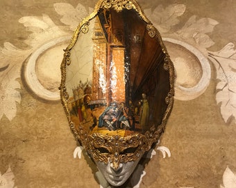 Masque de mascarade peint à la main - Masque vénitien design d’intérieur - Masque avec peinture place San Marco