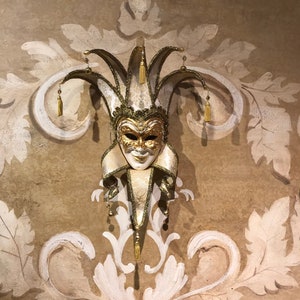 Maschera Veneziana,Joker Broccato Bianco,Maschera Originale
