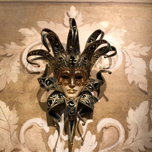 Maschera Veneziana,Jolly Verde Marino Scuro,Maschera Originale