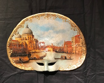Masque vénitien peint à la main - Masque de design d’intérieur - Masque avec salut église et grand canal peinture