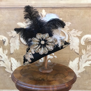 Black Tricorn Hat,Historical Man and Woman Hat,Venetian Tricorn