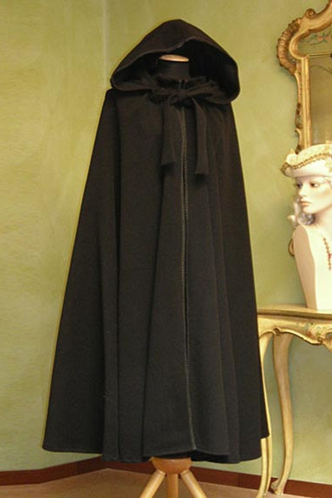 AtelierMaregaMask Black Wool Cape for Women with Hood - Black Cloak, Handmade in Venice, Italy - Very Warm M01