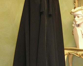 Black Wool Cape for Women with Hood - Black Cloak, Handmade in Venice, Italy - Very Warm M01