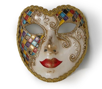 フルフェイスベネチアンマスク - ハーレクイン柄ハートマスク V33