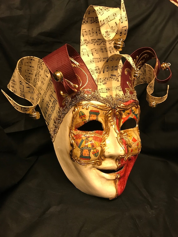 Jester Mask With Collar Full Face Venetian Mask Gold and Balck Home Decor  Jester, Interiori Design Mask F22 