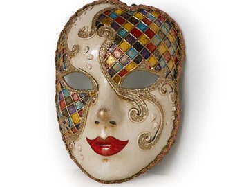 Full Face Venetian mask  - Volto Mask with Harlequin Pattern - V34