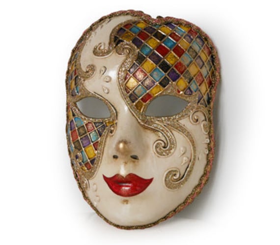 Full Face Venetian Mask Volto Mask With Harlequin Pattern - Etsy