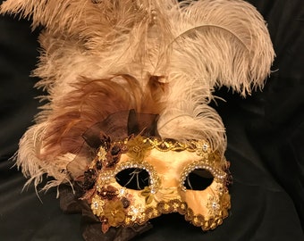 Venetian Mask,Eye Mask for Women with Feathers,Original and Traditional Venetian Mask