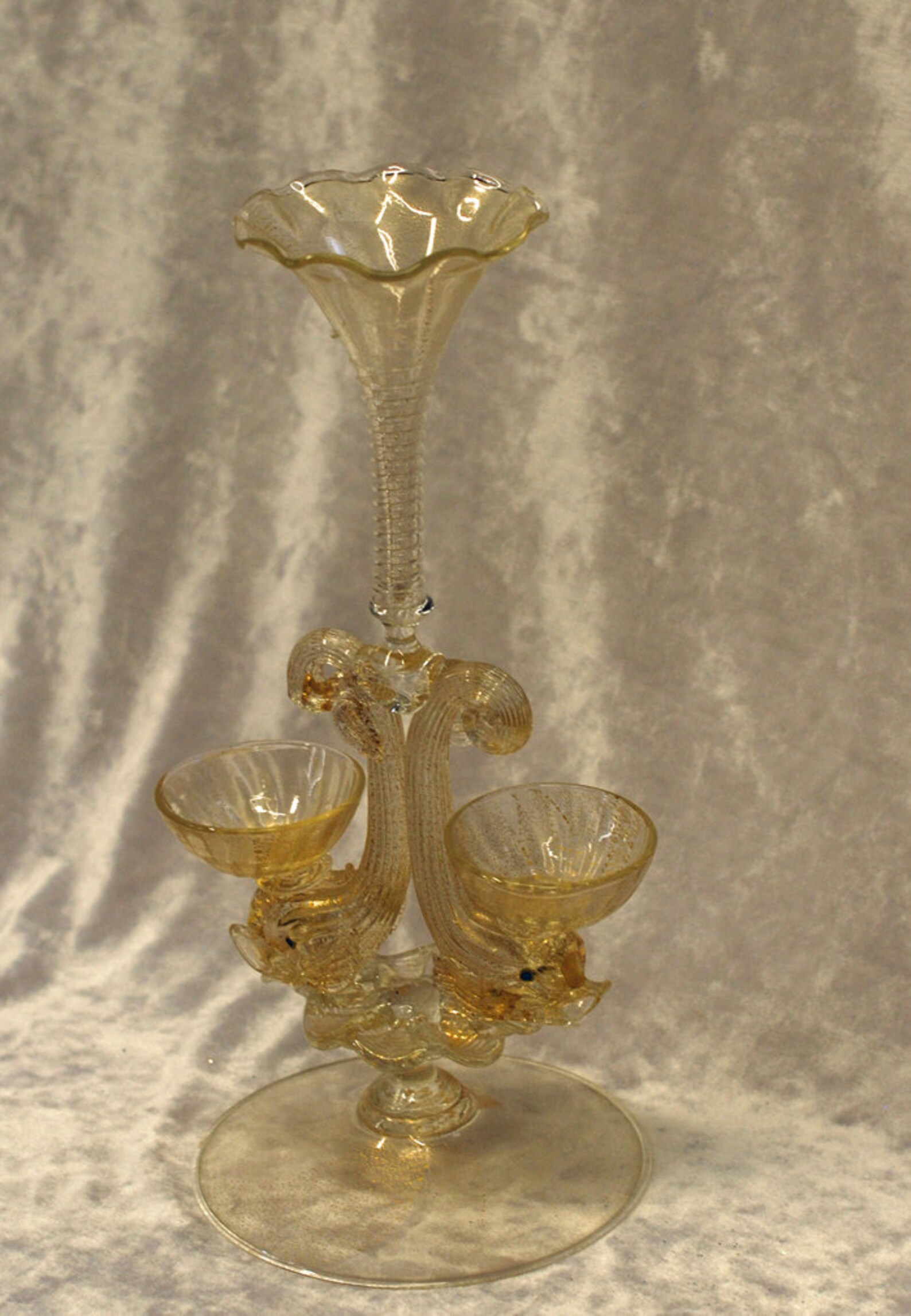 Murano Blown Glass Soltcellar With Two Dolphins, Venetian Home Decor ...