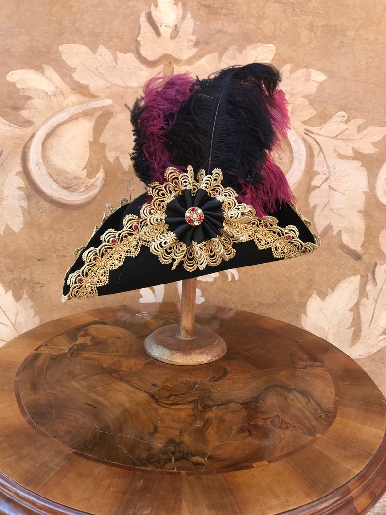 Black Tricorn,Woman and Man Historical Hat