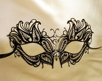 Masquerade metal mask laser cut - Black Sexy Mask for women with Swarovsky Crystals for Halloween Carnival Z20