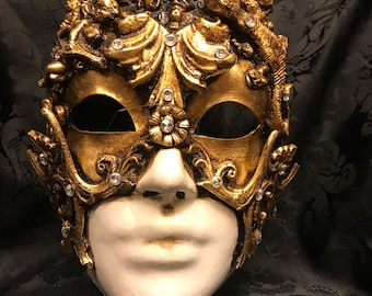Venetian Mask,Macramè Resin,Gold Leaf and Swarovski