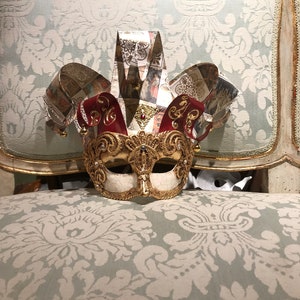 Maschera Veneziana,Jolly Macrame Foglia Oro,Maschera Originale