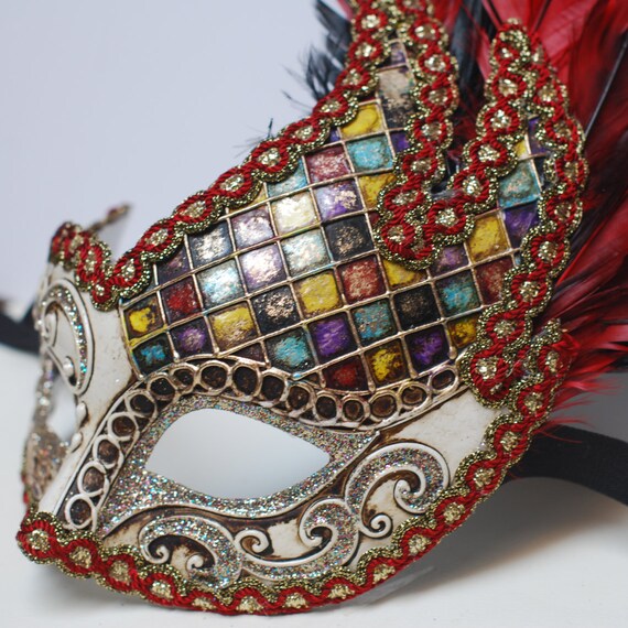 Harlequin Eyemask With Side Feather Eye Masks Female Harlequin Eyemask With Side Feather Eye Masks Female