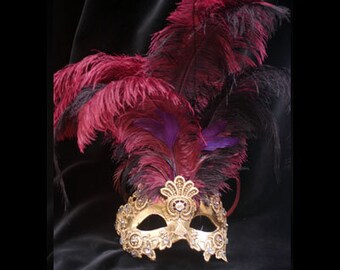 Masquerade Mask, Venetian Mask, Original Venetian Papier Mache Masks to wear, handmade in Venice, with Plumes. SA58/59/60