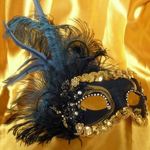 Eye Mask for Women with Feathers Blue, Pink, Black, White or Red -  Original and Traditional Venetian Mask MT31/MT32/MT33/MT34/MT35/MT36