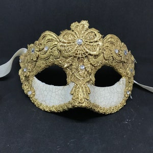 maschera veneziana,pizzo macrame,SA13 foglia oro,SA14 foglia argento