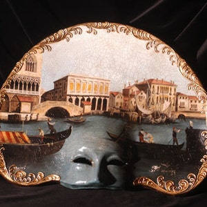 Masque mascarade peint à la main - Interior Design Venetian Mask - Masque avec Église de Salut et le Grand Canal - M06