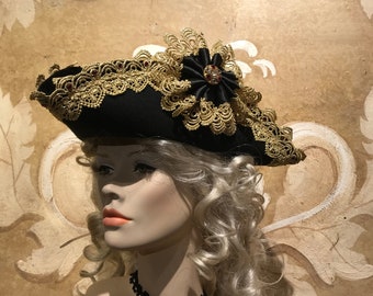 Black Tricorn - Historical Woman and Men Hat