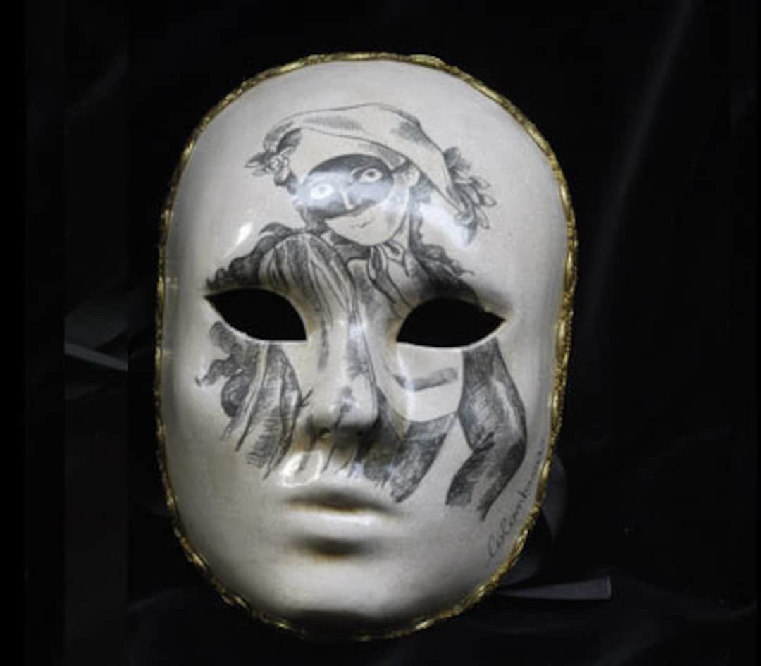 Masquerade Mask White and Black With Handmade Pencil Sketch - Etsy
