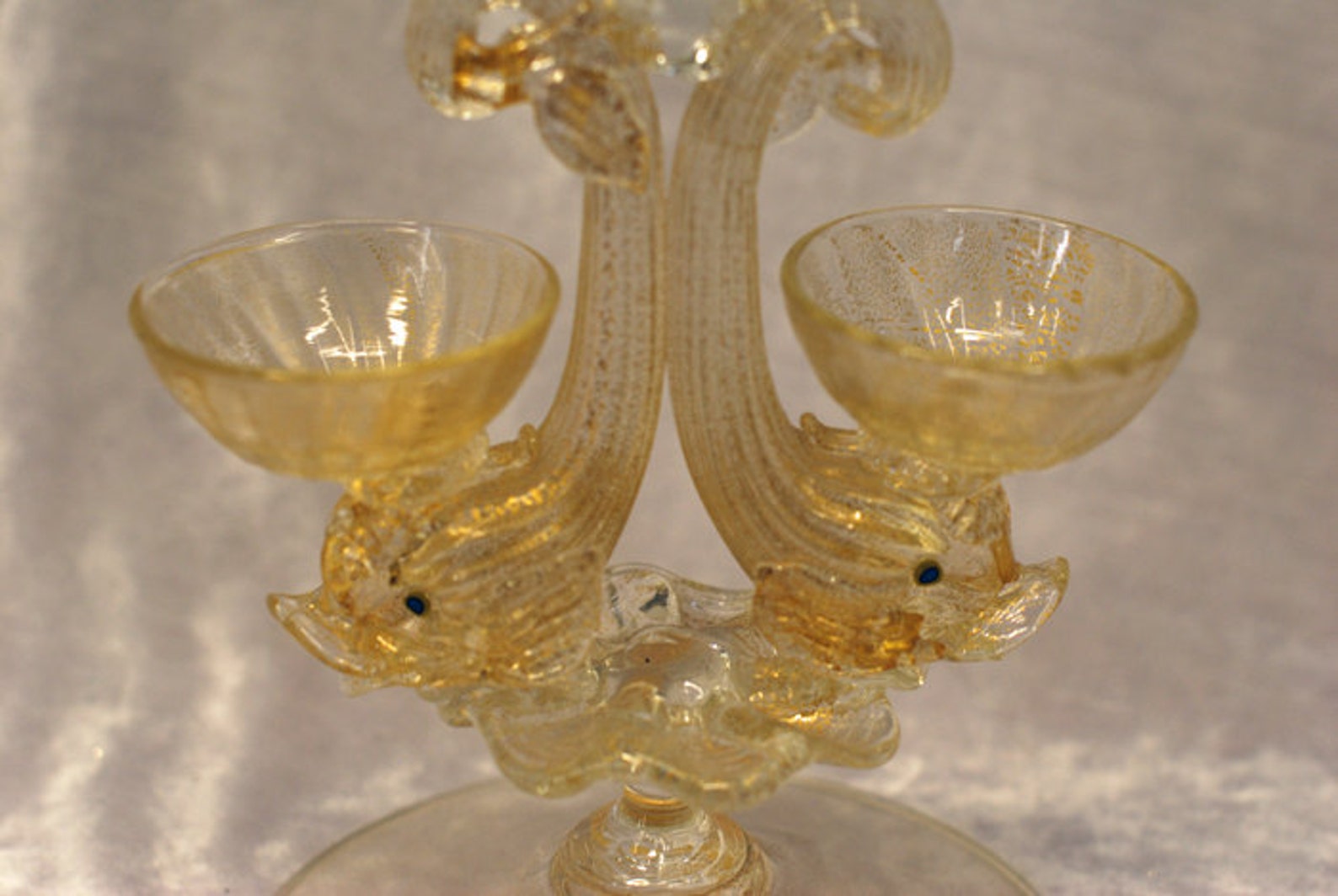 Murano Blown Glass Soltcellar With Two Dolphins, Venetian Home Decor ...