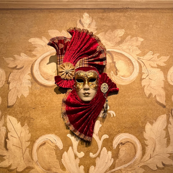 Maschera Veneziana, Ventaglio Rosso Elisa, Maschera Di Venezia