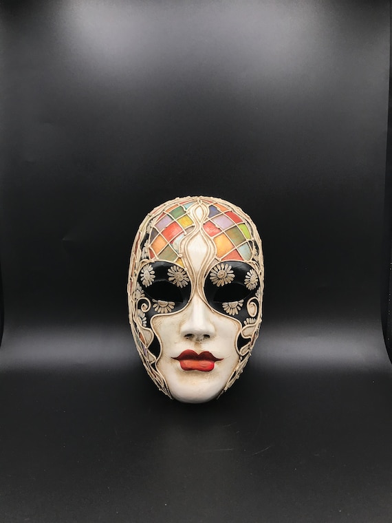 Maschera Veneziana,Volto in Foglia Oro/Argento,Maschera originale