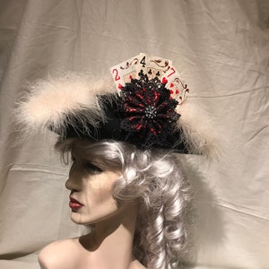 Black Tricorn - Historical Woman Hat made of Wool fully decorated